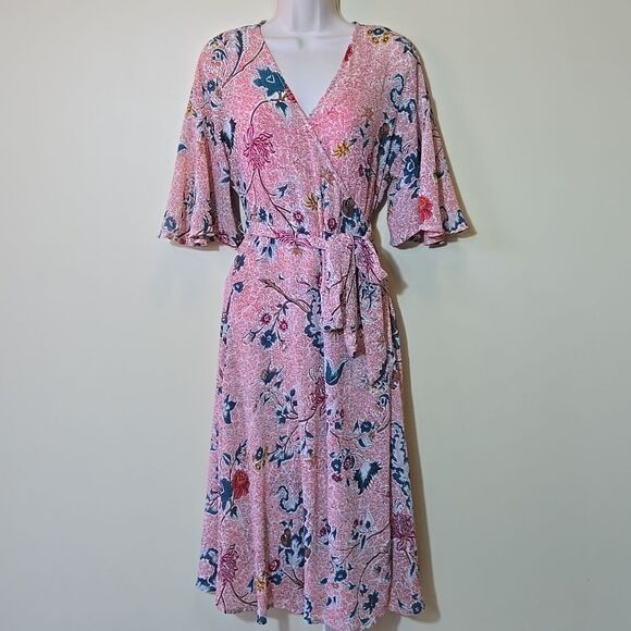 Anthropologie Maeve Adelaid Floral Wrap Dress XS Flutter Fairy Baby Shower - Picture 2 of 16
